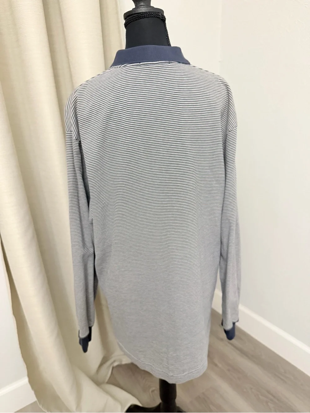 Vintage Polo Ralph Lauren Long-Sleeve Striped Polo Shirt - Navy/White